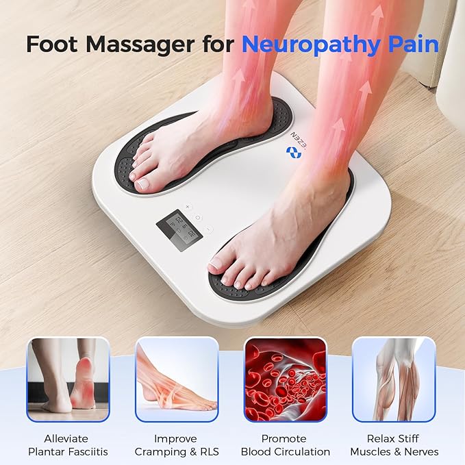 Foot Massager for Neuropathy, Rechargeable TENS EMS Foot Stimulator with 10 Modes 20 Intensities, Feet Circulation Stimulator for Neuropathy, Plantar Fasciitis, Gifts for Mom Dad - Bloomnest