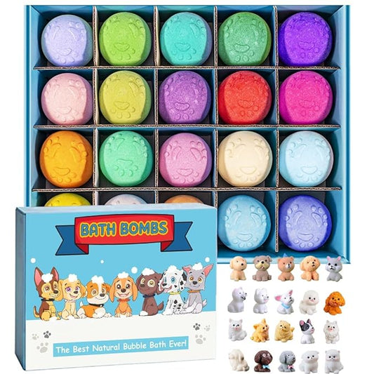 Bath Bombs for Kids with Surprise Inside for Boys Girls Toddlers 20 Pack Kids Gift Set Organic Bubble with Puppy Inside Natural Handmade - Bloomnest