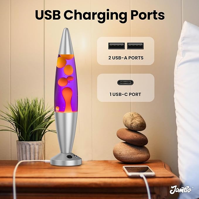 JAMBO Upgraded Motion Lamp – 16" Purple Liquid, Yellow Wax – USB Ports, Timer – Night Light for Adults, Teens, Kids – Bedroom, Living Room, Office Décor Lamp - Bloomnest