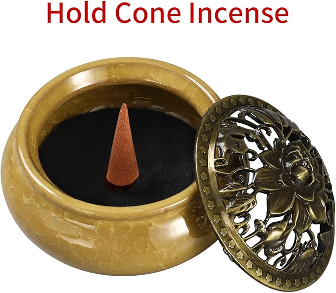 Incense Burner and Cone Incense Holder with Calabash Incense Stick Holder Ceramic Ash Catcher Yellow - Bloomnest