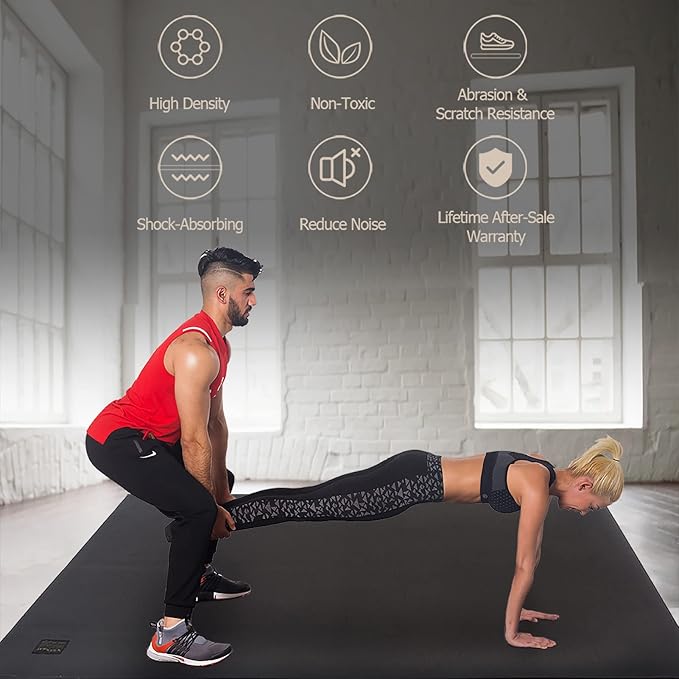GXMMAT Large Exercise Mat 6'x4'/6'x5'/6'x6'(7mm), Thick Workout Mats for Home Gym Flooring, Extra Wide Non-Slip Durable Cardio Mat, Shoe Friendly, Perfect for Plyo, MMA, Jump Rope, Weights, Fitness - Bloomnest