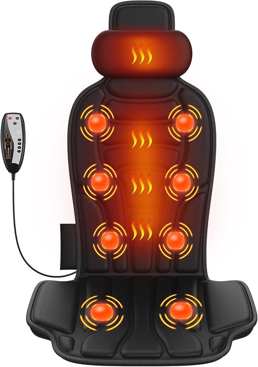 Heated Vibration Massage Chair Pad with 8 Motors – 5 Massage Modes & Adjustable Heat Levels, Memory Foam Back Massager Cushion for Office Chair, or Home Use - Bloomnest