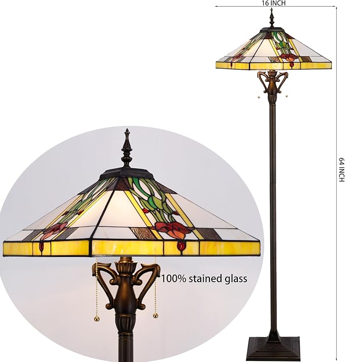 Tiffany Floor Lamp Tulip Flower Mission Style Stained Glass Standing Reading Light 16X16X64 Inch - Bloomnest