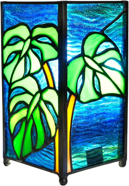 Tiffany Small Lamp Monstera Deliciosa Stained Glass Table Lamp Monstera Swiss Cheese Plant Mini Retro Accent Night Light for Home Decor Boys Girls Gifts - Bloomnest