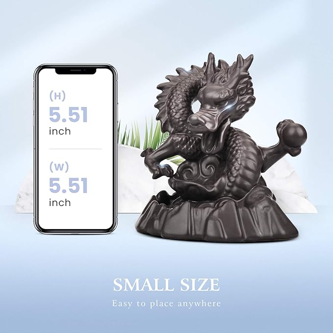 Ceramic Dragon Backflow Incense Holder Waterfall Incense Burner, Smoke Incense Holder, with 70 Backflow Incense Cones + 50 Incense Stick, 1 Mat, 1 Tweezers Home Decor (Brown-Dragon) - Bloomnest