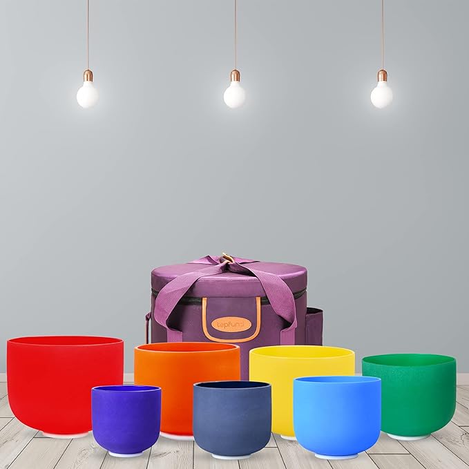 TOPFUND 6-14 inch Chakra Set of 7 Color Crystal Singing Bowls with Heavy Duty Carrying Case and Singing Bowl Mallets - Bloomnest