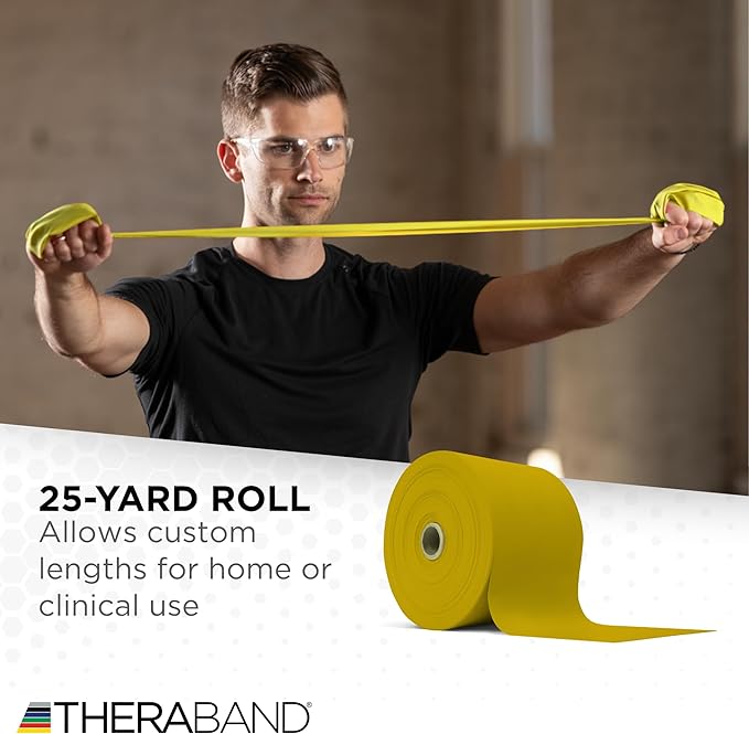 THERABAND Resistance Band 25 Yard Roll, Non-Latex Professional Elastic Stretch Bands for Upper & Lower Body Exercise Workouts, Physical Therapy, Lower Pilates, Flexibility, & Rehab, Dispenser Box - Bloomnest
