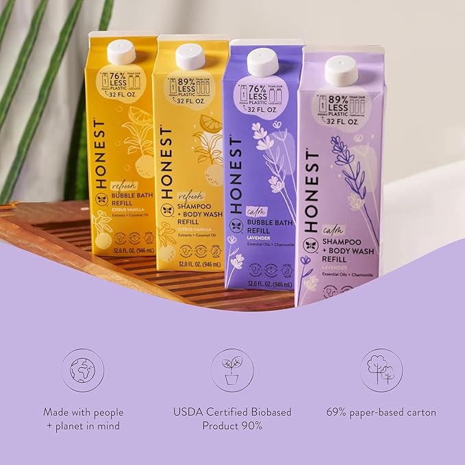 The Honest Company Foaming Bubble Bath Refill Carton Gentle for Baby Naturally Derived Tear-Free Hypoallergenic Lavender Calm 32 fl oz - Bloomnest