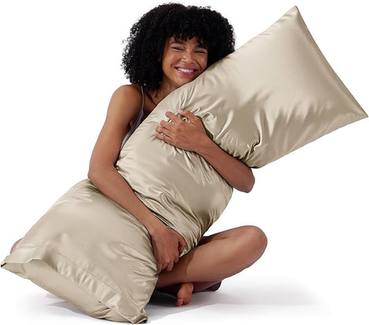 Bedsure Body Pillow Cover 20x54 Inches - Khaki Satin Similar to Silk Pillowcase for Hair and Skin, Cooling and Silky Long Body Pillow Pillowcase with Envelope Closure, Gifts for Women Men - Bloomnest