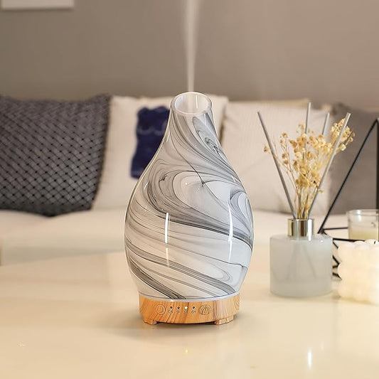 Essential Oil Diffuser, Art Glass Ultrasonic Aromatherapy Diffuser for Home 160ml with Intermittent Mist & LED 7 Colorful Changing Night Light for Bedroom-Ink Dyeing Time - Bloomnest