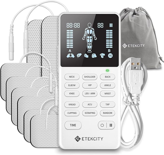 Etekcity 4-Channel Rechargeable TENS Unit,FSA-HSA Eligible Muscle Stimulator for Pain Relief, After-Exercise Relaxation, Physical Therapy, 8 Electrode Pads, Back,Neck,Shoulder,Sciatica, Period Cramps Etekcity