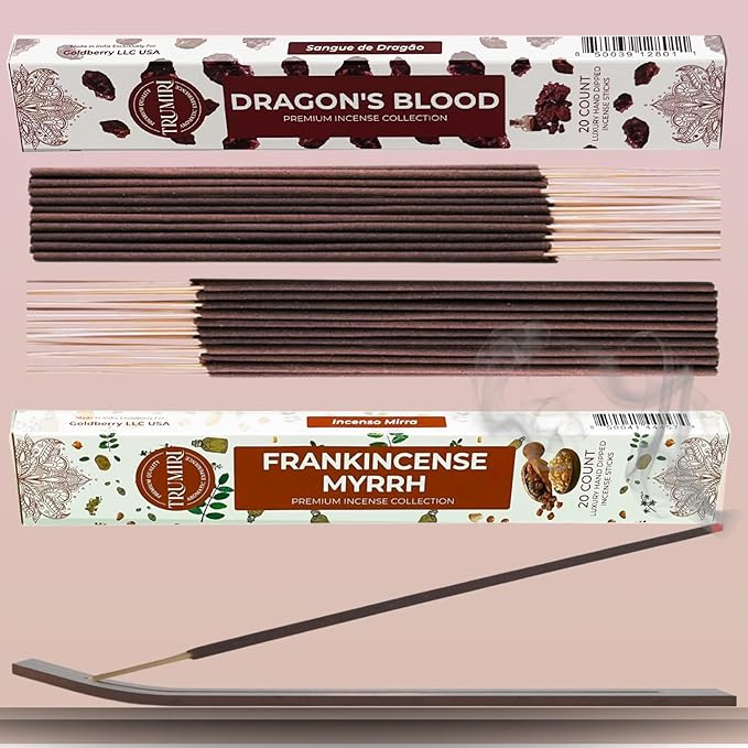Trumiri Incense Sticks - Combo Pack of 40 Insence-Sticks - 20 Dragons Blood + 20 Frankincense Myrrh - Insenses - Insents - Incents - Inscense - Incence - Incienso - All Natural Incense Sticks TRUMIRI