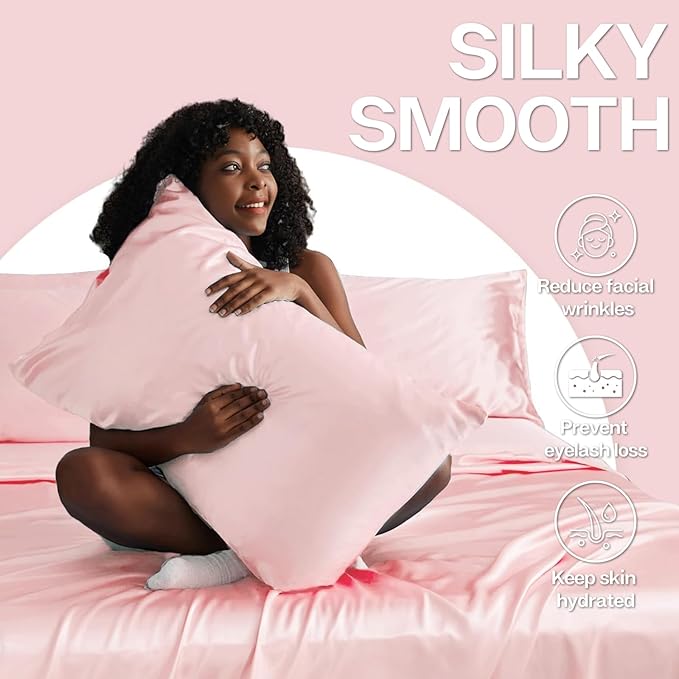 MR&HM Satin Pillowcase for Hair and Skin, Silk Satin Pillowcase 2 Pack, King Size Pillow Cases Set of 2, Silky Pillow Cover with Envelope Closure (20x40, Light Pink) - Bloomnest