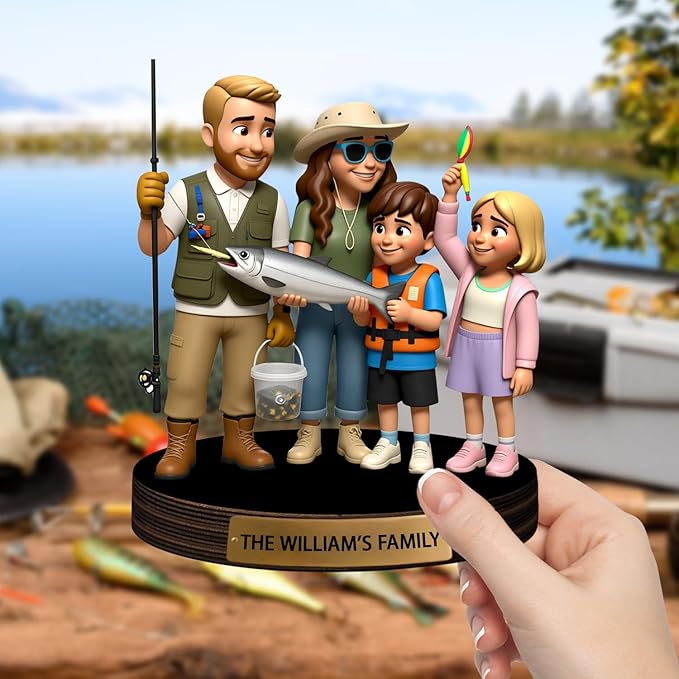 Custom Fishing Photo Cartoon Style Acrylic Plaque Sign Desk Decor, Memories Fishing Themed Picture Photo Frame, Fish Memories Picture Frame Decor Gifts for for Dad Papa Fathers's Day - Bloomnest