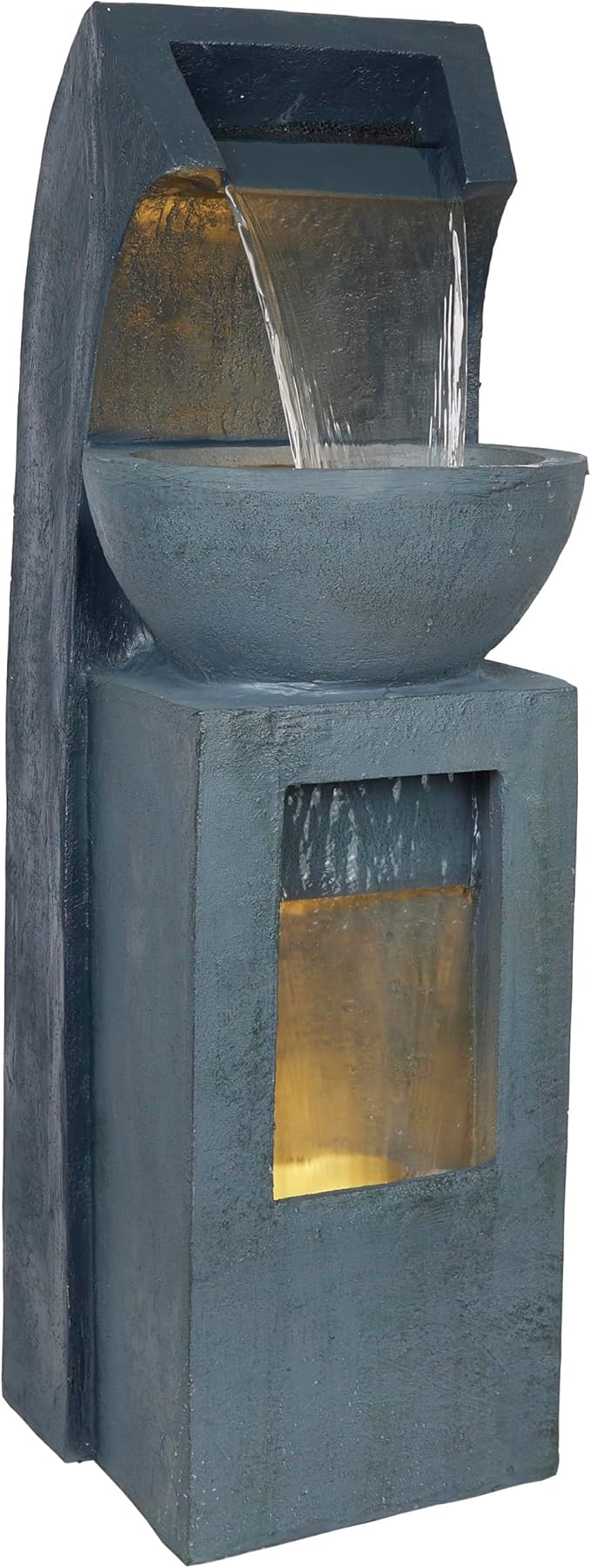 Alpine Corporation TZL380 Outdoor Basin Waterfall Floor Fountain with LED Lights for Garden, Patio, Lawn and Backyard Decor, 41" H, Gray - Bloomnest