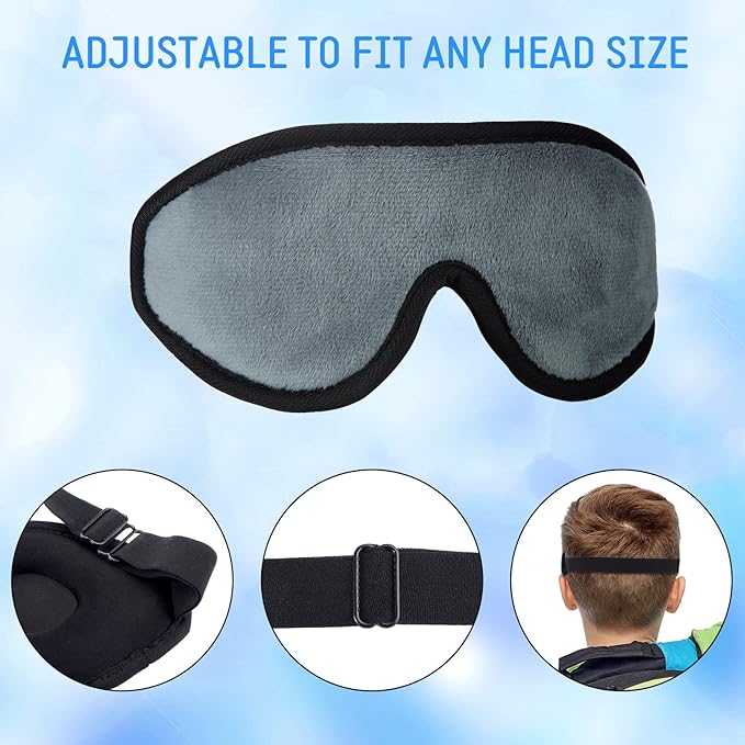 2 Pieces 3D Sleep Mask for Kids Memory Foam Contoured Eye Mask, Travel Sleep Eye Cover with Adjustable Strap, 3D Blindfolds(Blue and Gray) - Bloomnest