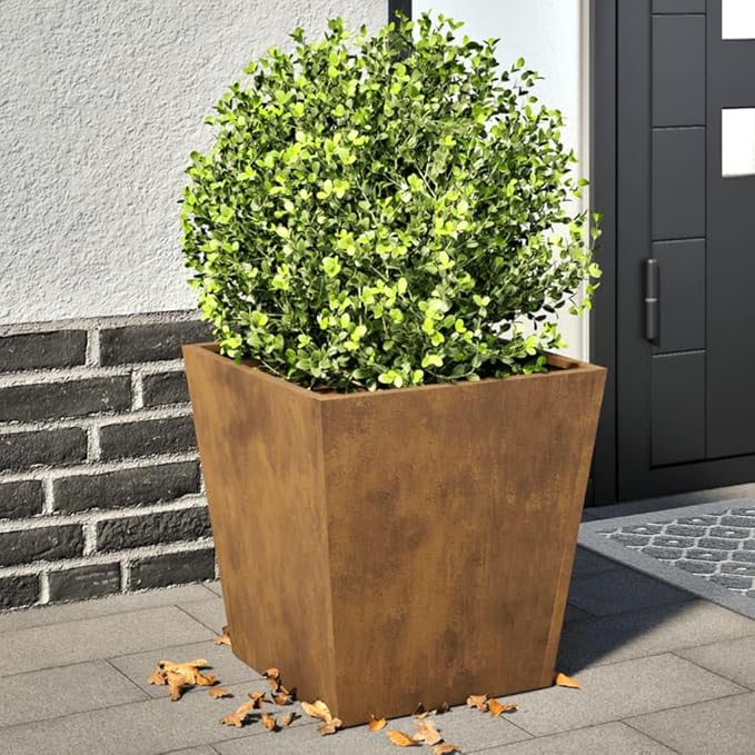 Garden Planter Set of 2 Brown, Spacious, Metal Steel Planter Box, Freestanding Planter for Flower Vegetable Fruit Herb, Modern, Square, 15.7"x15.7"x15.7" - Bloomnest