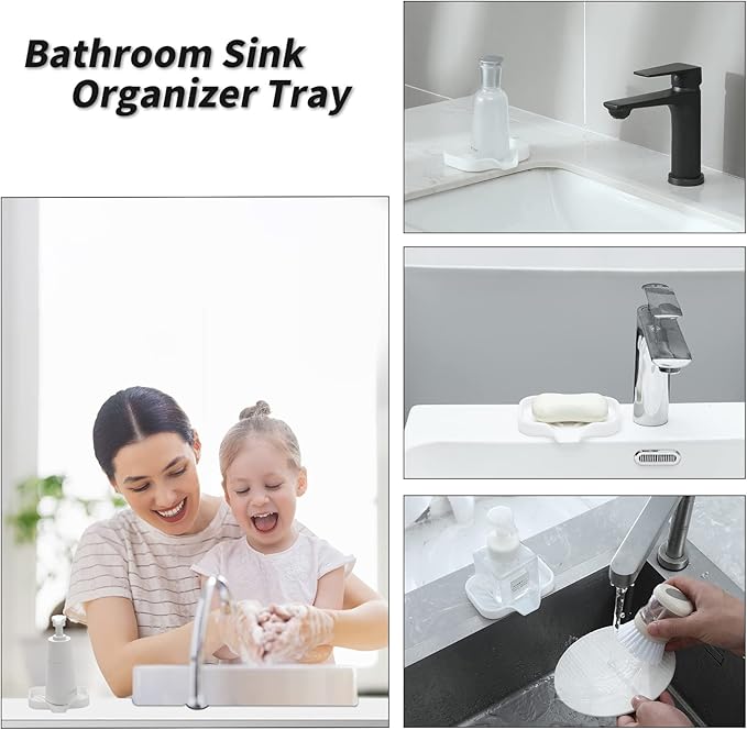 Silicone Bathroom Soap Dishes with Drain Spout-Bathroom and Kitchen Sink Organizer,Sponge Holder,Dish Soap Tray,Perfect for Dispenser,Scrubber,Bottle,Cup on Sink or Counter-White 4.9"×3.2" - Bloomnest