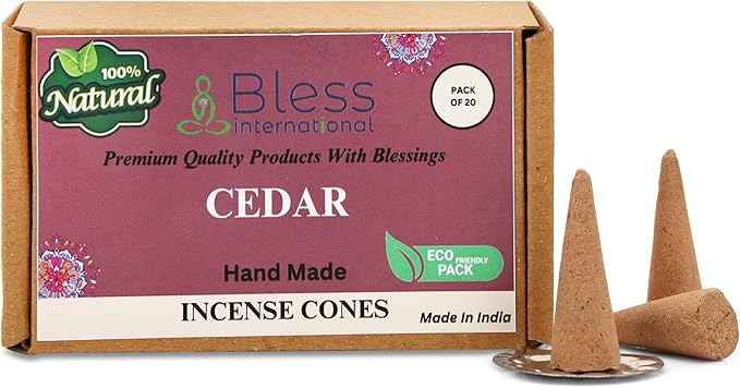 Bless International Cedar 100%-Natural-Incense-Cones Handmade-Hand-Dipped Organic-Chemicals-Free for-Purification-Relaxation-Positivity-Yoga-Meditation The-Best-scents (20 Count) BlessInternational