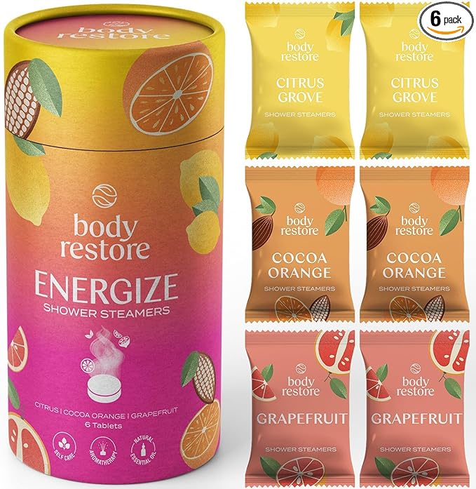 Body Restore Shower Steamers Aromatherapy 6 Pack - Christmas Stocking Stuffers for Men, Birthday Gifts for Women, White Elephant, Relaxation, Self Care - Citrus - Bloomnest