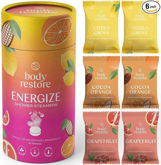 Body Restore Shower Steamers Aromatherapy 6 Pack - Christmas Stocking Stuffers for Men, Birthday Gifts for Women, White Elephant, Relaxation, Self Care - Citrus - Bloomnest
