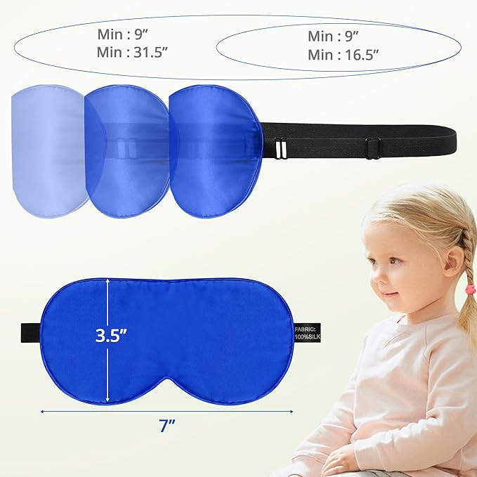 Kids Sleep Mask Eye Cover, 100% Real Natural Pure Silk Eye Mask with Adjustable Strap, Blindfold Kids Eye Mask for Sleeping, Eye Shade for Boys Girls and Adult, Pressure-Free Comfort (Royal Blue) - Bloomnest