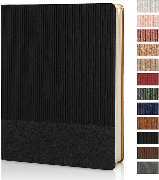 Lined Journal Notebook for Work College Ruled Note Book 7.2"x9.6" B5 PU Leather Daily Journaling 160 Pages for Women Men Writing Home School Supplies Business (Black) - Bloomnest