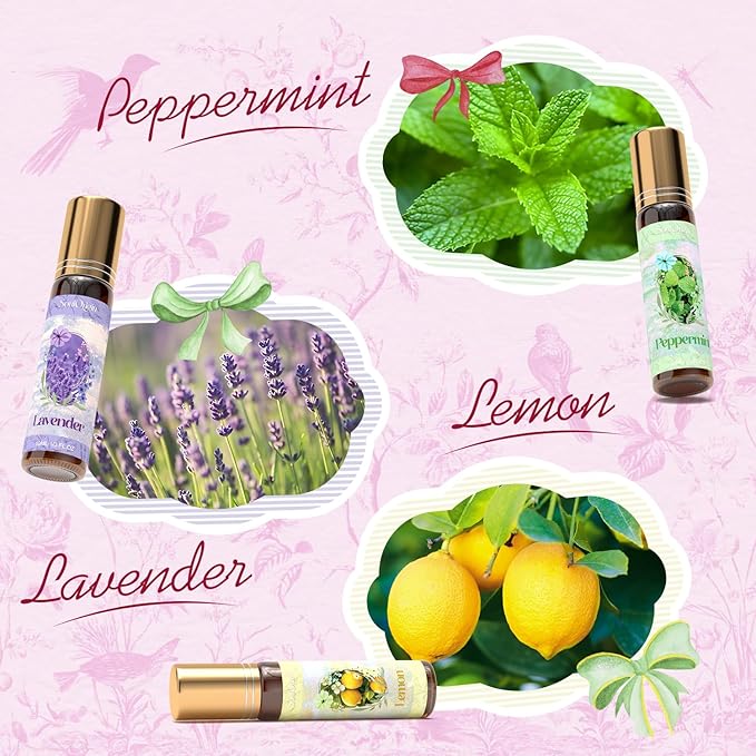 Essential Oil Roll On Set, Natural Aromatherapy Oils with Portable Roller Ball for Skin Care- Tea Tree, Frankincense & Myrrh, Lavender, Peppermint, Eucalyptus, Lemon - Gifts for Women & Men - Bloomnest