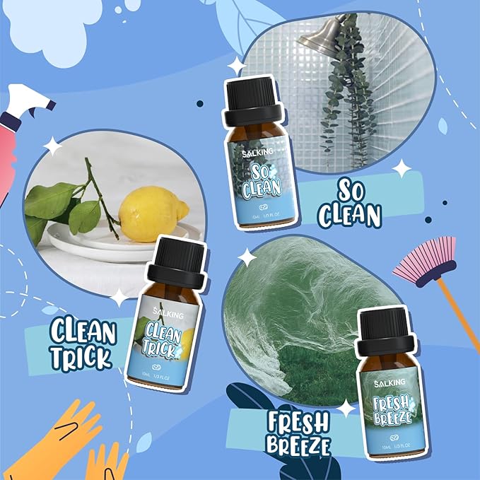 SALKING Housekeeping Fragrance Oils, Premium Essential Oil for Diffuser, Scented Oil Gift Set for Soap Candle Making - Just Washed, Welcome Home, Bright linens, Clean Trick, Clean Breeze, So Clean - Bloomnest