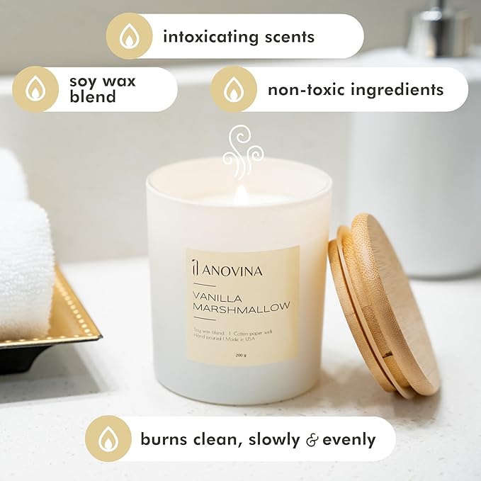 Anovina Vanilla Candle – Non-Toxic Soy Wax Blend – Long-Lasting Vanilla Scented for Home Décor, Relaxation & Aromatherapy – Fall & Holiday Gifts for Women, Friends & Family - Bloomnest