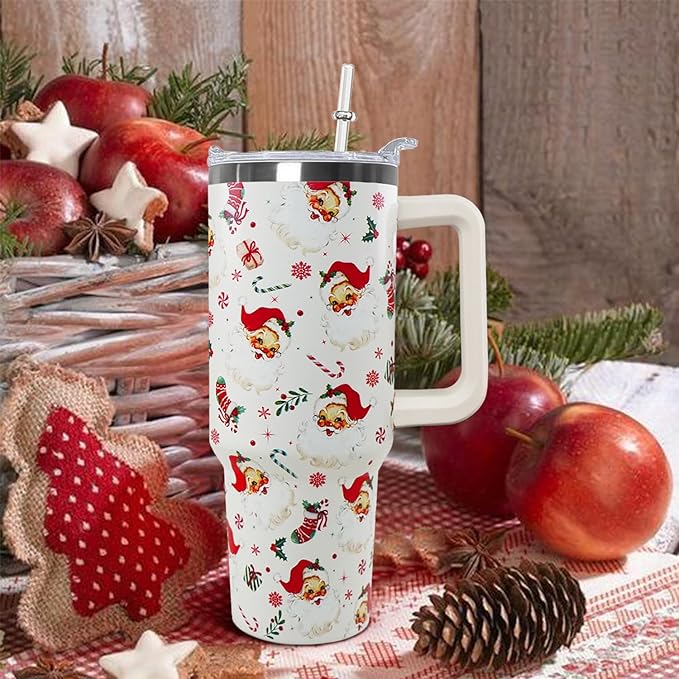 Ceovfoi 40 Oz Santa Tumbler With Handle, Santa Coffee Travel Mug Cup, Christmas Decor, Gifts for Women - Bloomnest