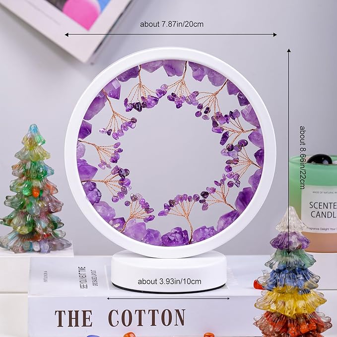 Runyangshi Crystal Night Lamp Natural Citrine Crystals Small Tree Bedside Ambient Lamp USB Port 3 Colours Adjustable Lamp Suitable Night Light for Living Room Bedroom Office Home Decor Gift - Bloomnest