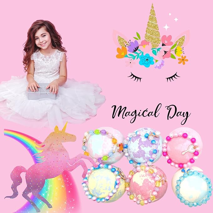 Unicorn Bath Bombs with Surprise Inside for Kids Girls, Bath Bombs Surprise Birthday Gifts Unicorn Gifts for Kids Girls with Jewelry Toys Inside - Bloomnest