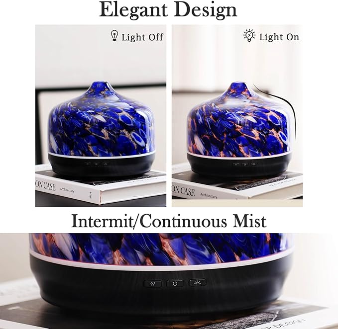 Porseme 500ml Glass Essential Oil Diffuser Aromatherapy Ultrasonic Cool Mist Humidifier 15-21 Running Hours Waterless Auto-Off Air Diffusers for Sleeping Yoga Office Working Spa and Rest (Deep Blue) - Bloomnest