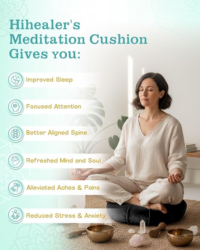 Premium Meditation Cushion - Comfortable Floor Pillow for Adult Traditional Crescent Meditation Pillow Yoga Buckwheat Bolster (Black) - Bloomnest
