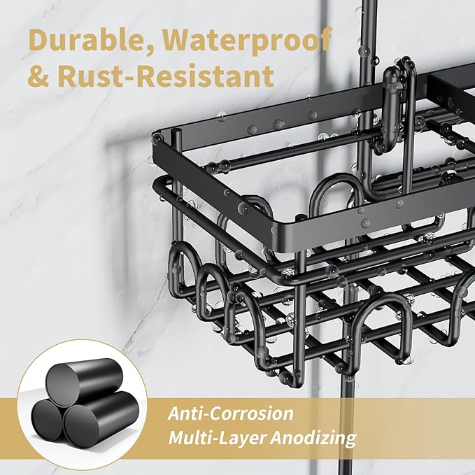 KEGII Shower Caddy Hanging for Handheld Showerheads, Rustproof Hanging Shower Organizer with Soap Dish, Toothbrush Holder and Hooks, Over Showerhead Caddy for Bathroom - Bloomnest