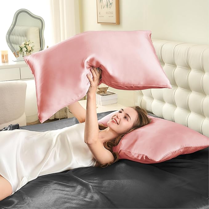INFIIXSO Silk Pillow Cases 2 Pack Standard Size, Ultra Smooth & Soft Mulberry Silk Pillow Case for Hair and Skin, Breathable Cooling Silk Pillowcase with Hidden Zipper (Blush Pink, 20x26 Inches) - Bloomnest