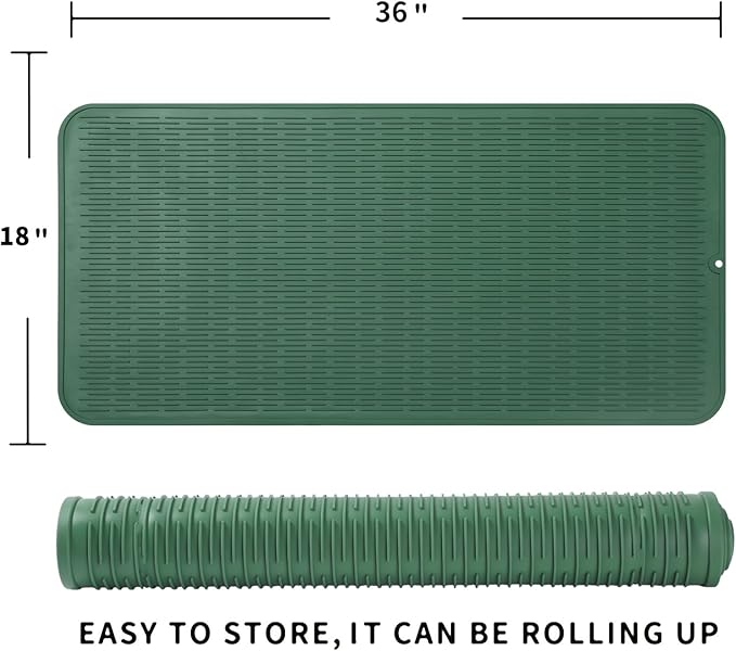 Silicone Dish Drying Mat for Multiple Usage,Easy clean,Eco-friendly,Heat-resistant Silicone Mat for Kitchen Counter or Sink,Refrigerator or Drawer Liner Green 5XL 36inches x 18inches - Bloomnest