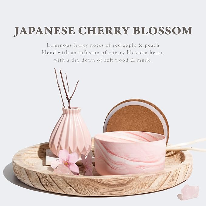 Hidden Label Scented Soy Candles, Large Candle 3 Wicks 14.8oz Japanese Cherry Blossom Ceramic Jar Lava Collection, Gorgeous Gifts for Birthday Thanksgiving Christmas - Bloomnest