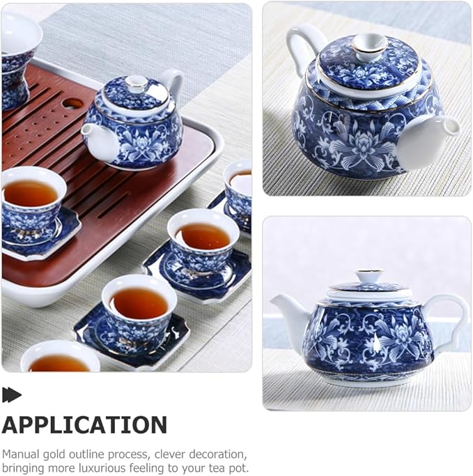 Blue and White Porcelain Teapot, Tea Kettle Teapot, Ceramic Chinese, Household, Ceramic Tea Pitcher, Vintage, Portable, Desktop Decor - Bloomnest
