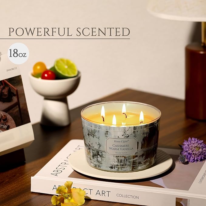 HomeLights Scented Candles for Women & Men, 18oz Candle Jars Aromatherapy 4-Wick Candle, Ideal for Industrial Chic Home Decor and Gifts, Cashmere Warm Vanilla - Bloomnest