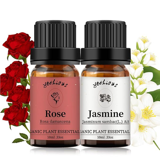 yethious Rose Essential Oil Jasmine Essential Oil for Diffuser, Hair, Skin, Body, Face, Perfume, Soap, Candle Making Rose Fragrance Oil Set Jasmine Oil Organic 2 X 10ML - Bloomnest