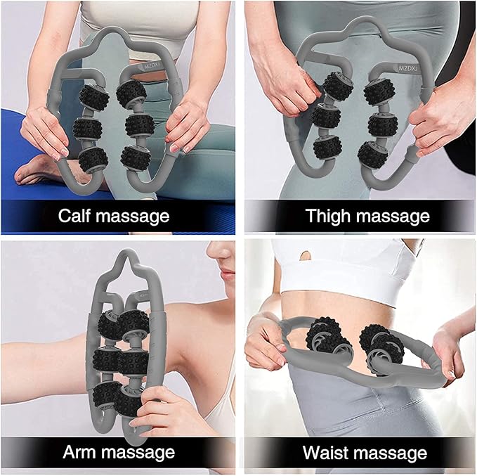 Cellulite Massage Tool Muscle Roller - Deep Fascia Massager & Dimpled Skin Remover for Legs, Thighs & Buttocks - Anti-Cellulite Roller, Smooth Skin, Pain Reliefs (Grey Black-6Wheel) - Bloomnest