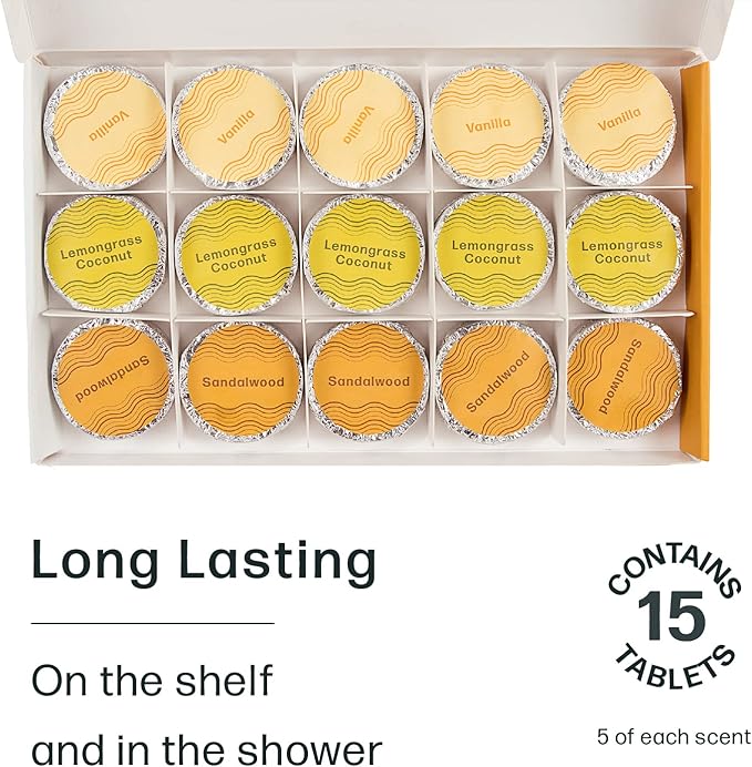 Dew Well - Shower Steamers Fresh Earth Collection - 15 Count Shower Bombs - Aromatherapy in Your Home - Helps Clear Congestion and Boost Mood - (Vanilla, Lemongrass Coconut, Sandalwood) - Bloomnest