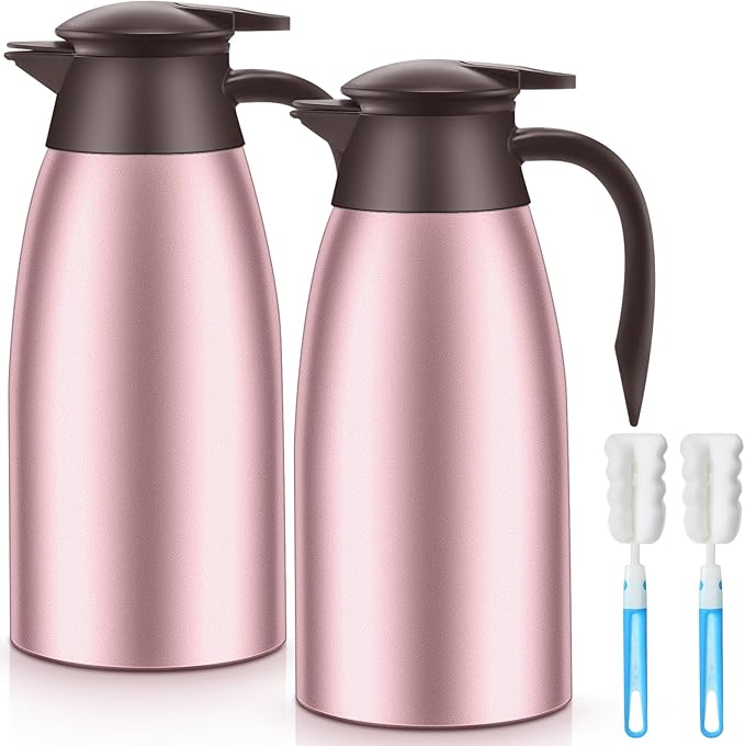 Norme 2 Pcs Thermal Coffee Carafe Insulated Stainless Steel Coffee Carafe for Hot Liquid Vacuum Thermal Pot Creamer Pitcher Dispenser with Brushes Keeping Hot Water Milk(Rose Red) - Bloomnest