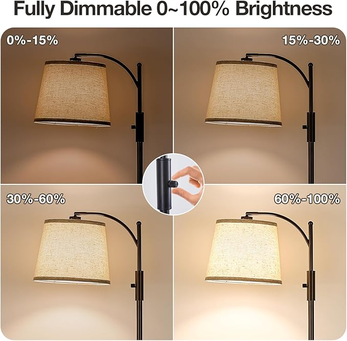AIDENOEY Fully Dimmable Floor Lamp for Living Room，Standing Lamp Rotary Switch with Table&Linen Beige Shade，Brown Tall Lamps for Bedroom with Adjust Head，9W LED Bulb Included - Bloomnest