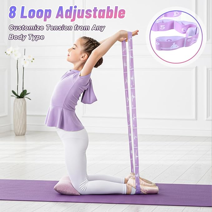 2Pcs Adjustable Kids Dance Stretch Bands for Children Gymnastics, Stretching Strap Kids Stretching Bands, 8 Loops Adjustable Exercise Training Resistance Strap for Dance Training & Flexibility - Bloomnest