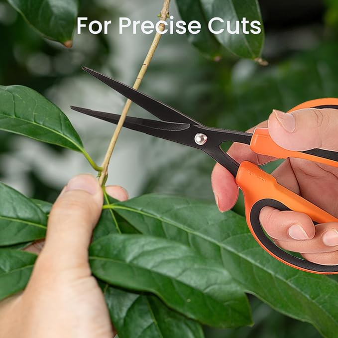GROWNEER 1 Packs Trimming Scissors Teflon Coated Non Stick Blades Pruning Shears Gardening Hand Pruning Snips with Straight Stainless Steel Precision Blade - Bloomnest