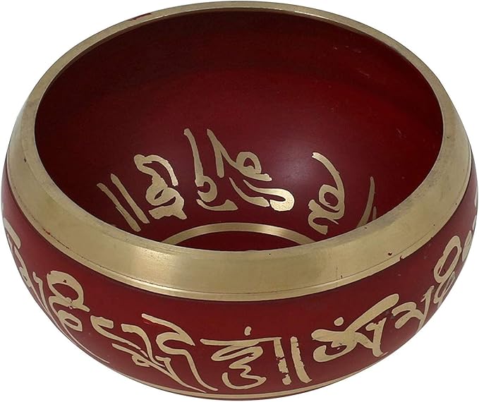 Ajuny Tibetan Singing Bowl Set Handmade Brass Sound Bowl for Meditation Yoga Chakra Healing Stress Relief Spiritual Mindfulness Authentic Unique Spiritual Gifts for Men & Women (Red) AJUNY