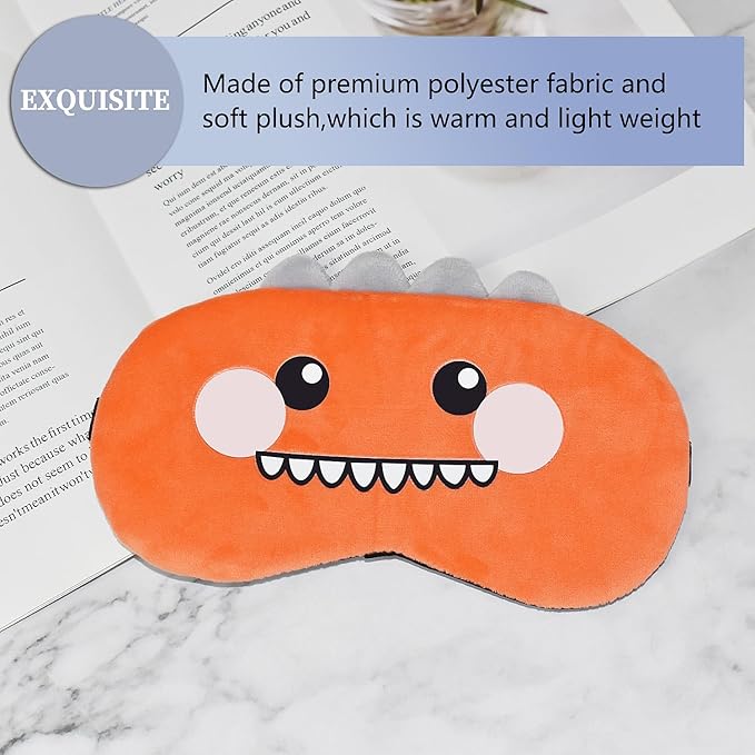 Cute Sleep Masks Cartoon Dinosaur Eye Mask Plush Sleeping Mask & Travel Blindfold - Funny Novelty Eye Shade for Kids, Girls & Adults (Orange Dinosaur) - Bloomnest
